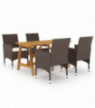 5 Piece Garden Dining Set with Cushions Brown