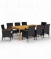 9 Piece Garden Dining Set with Cushions Black