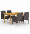 5 Piece Garden Dining Set with Cushions Brown