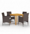 5 Piece Garden Dining Set with Cushions Brown