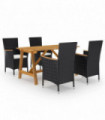 5 Piece Garden Dining Set with Cushions Black