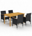 5 Piece Garden Dining Set with Cushions Black