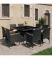 9 Piece Garden Dining Set Poly Rattan and Tempered Glass Black