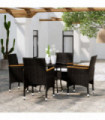 5 Piece Garden Bistro Set Poly Rattan and Tempered Glass Black