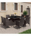 9 Piece Garden Dining Set Poly Rattan and Tempered Glass Brown