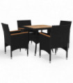 5 Piece Garden Dining Set Poly Rattan and Solid Wood Black