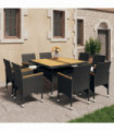 9 Piece Garden Dining Set Poly Rattan and Solid Wood Black