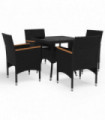 5 Piece Garden Dining Set Poly Rattan and Tempered Glass Black