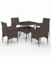 5 Piece Garden Dining Set Poly Rattan and Tempered Glass Brown