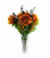 Artificial flower arrangement 80cm Orange Chrysanthemum Foliage Glass Vase Black