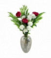 Artificial Flower Arrangement White Carnation Pink Peony Fern Glass Vase