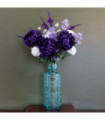 Purple Chrysanthemum Arrangement Glass Vase 80cm Artificial Flower Complete Pack