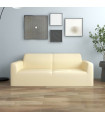 2-Seater Stretch Couch Slipcover Cream Polyester Jersey
