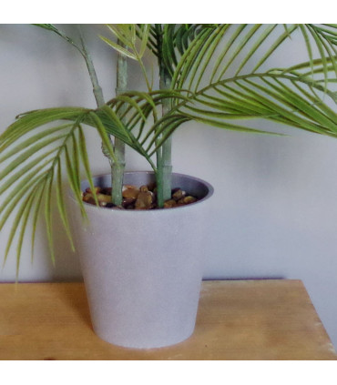 Artificial Palm Tree 90cm Green Grey Plastic Planter 14 Large Leaves 4 Small