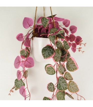 Artificial Potted Trailing Hanging Pink Plant Realistic - String of Hearts 90cm