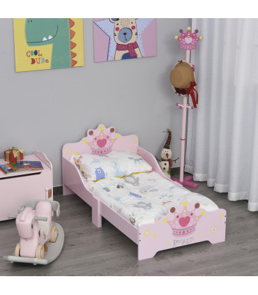 Kids Wooden Princess Crown & Flower Single Bed Safety Side Rails Slats