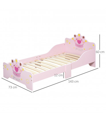Kids Wooden Princess Crown & Flower Single Bed Safety Side Rails Slats