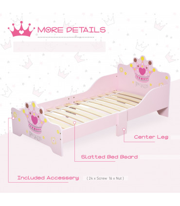 Kids Wooden Princess Crown & Flower Single Bed Safety Side Rails Slats
