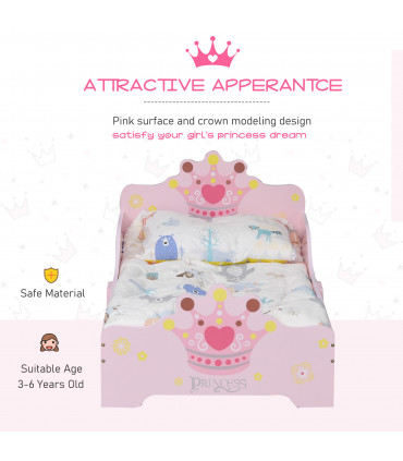 Kids Wooden Princess Crown & Flower Single Bed Safety Side Rails Slats