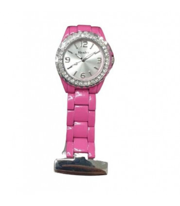 Henley Womans Pink Enamel Link Beauticians Diamante Fob Watch HF01.5 - CLEARANCE NEEDS RE-BATTERY