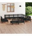 11 Piece Garden Lounge Set Solid Pinewood Black