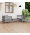 5 Piece Garden Lounge Set Grey Solid Pinewood