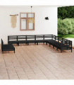 11 Piece Garden Lounge Set Solid Pinewood Black