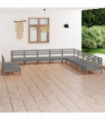 11 Piece Garden Lounge Set Solid Pinewood Grey