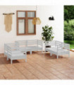 6 Piece Garden Lounge Set White Solid Pinewood