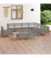 11 Piece Garden Lounge Set Solid Pinewood Grey