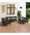 6 Piece Garden Lounge Set Black Solid Pinewood