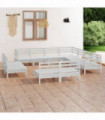 11 Piece Garden Lounge Set Solid Pinewood White