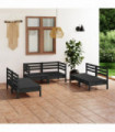 6 Piece Garden Lounge Set Black Solid Pinewood