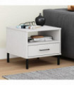 Bedside Table with Metal Legs White Solid Wood Pine OSLO