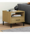 Bedside Table with Metal Legs Brown Solid Wood Pine OSLO