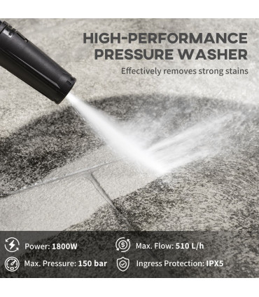 DURHAND Portable Power Washer 1800W, 150 Bar, 510 L/h for Garden, Car, Furniture