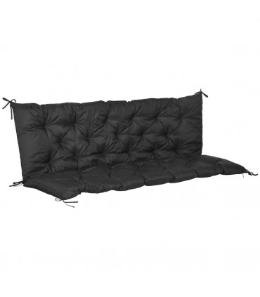 3 Seater Garden Bench Cushion Outdoor Seat Pad with Ties Black
