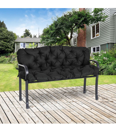 3 Seater Garden Bench Cushion Outdoor Seat Pad with Ties Black