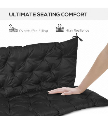 3 Seater Garden Bench Cushion Outdoor Seat Pad with Ties Black