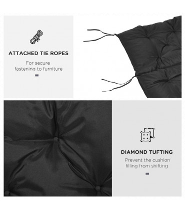 3 Seater Garden Bench Cushion Outdoor Seat Pad with Ties Black