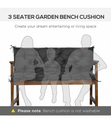 3 Seater Garden Bench Cushion Outdoor Seat Pad with Ties Black