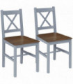 Dining Chairs Set of 2, Pine Wood Frame, Cross Back for Kitchen Grey