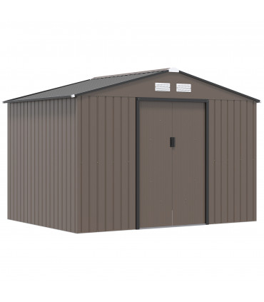 9 X 6FT Outdoor Storage Garden Shed Sliding Door Galvanised Metal Brown