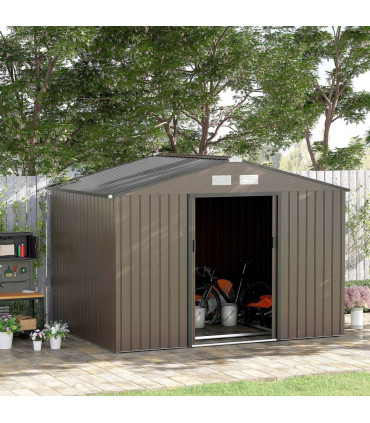 9 X 6FT Outdoor Storage Garden Shed Sliding Door Galvanised Metal Brown