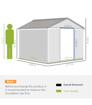 9 X 6FT Outdoor Storage Garden Shed Sliding Door Galvanised Metal Brown