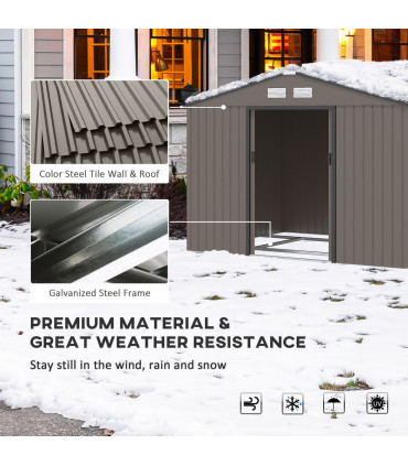 9 X 6FT Outdoor Storage Garden Shed Sliding Door Galvanised Metal Brown