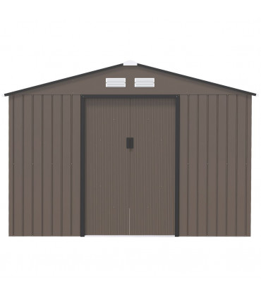 9 X 6FT Outdoor Storage Garden Shed Sliding Door Galvanised Metal Brown