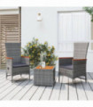 vidaXL 3 Piece Garden Lounge Set Grey Poly Rattan&Solid Wood Acacia