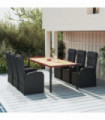 7 Piece Garden Dining Set Black Poly Rattan&Solid Wood Acacia