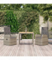 3 Piece Garden Dining Set Grey Poly Rattan&Solid Wood Acacia